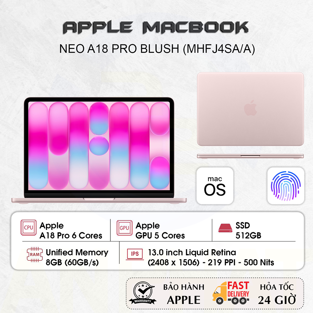Laptop Apple MacBook Neo 13 inch A18 Pro Blush 6CPU/5GPU/8GB/512GB SSD Touch ID - MHFJ4SA/A