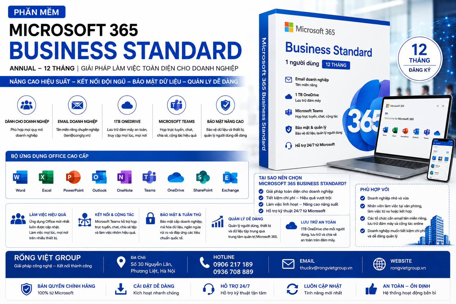 Phần mềm Microsoft 365 Business Standard - Annual - 12 tháng
