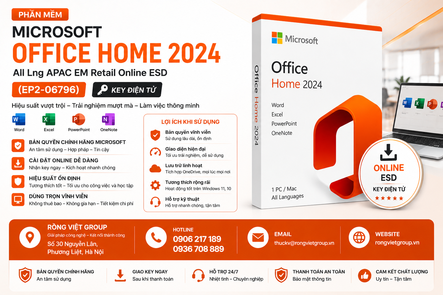 Phần mềm Microsoft Office Home 2024 All Lng APAC EM Retail Online ESD (EP2-06796) - Key điện tử
