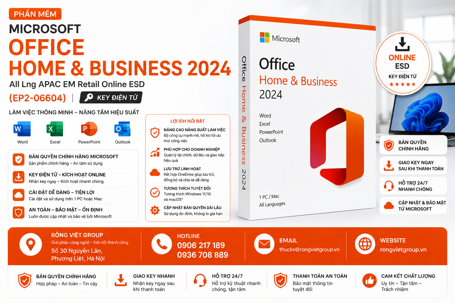 Phần mềm Microsoft Office Home & Business 2024 All Lng APAC EM Retail Online ESD (EP2-06604) - Key điện tử