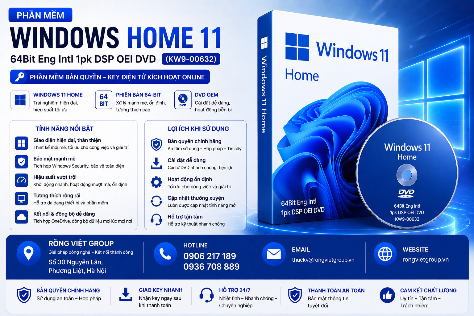 Phần mềm Microsoft Windows Home 11 64Bit Eng Intl 1pk DSP OEI DVD (KW9-00632)