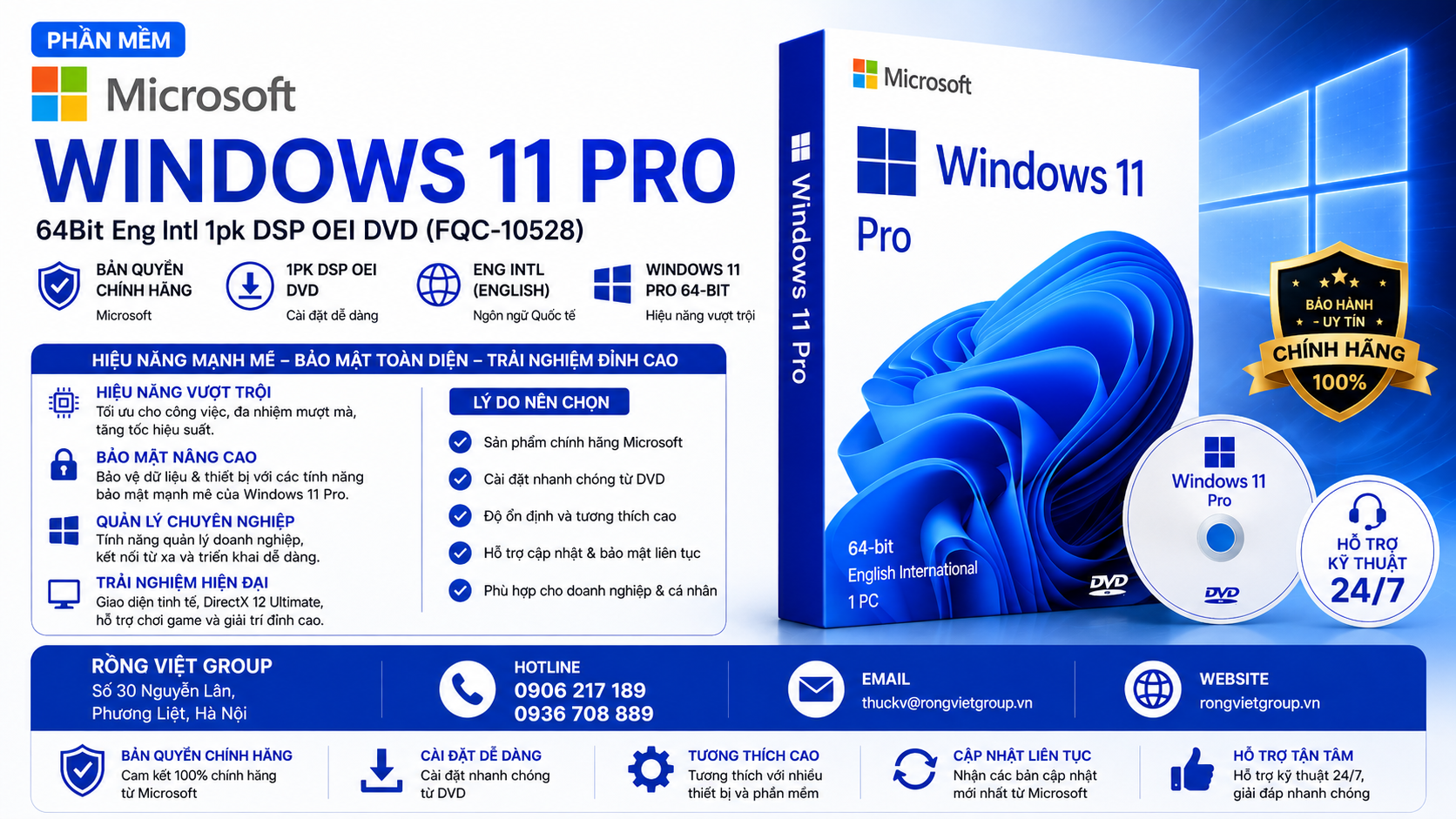 Phần mềm Microsoft Windows Pro 11 64Bit Eng Intl 1pk DSP OEI DVD (FQC-10528)