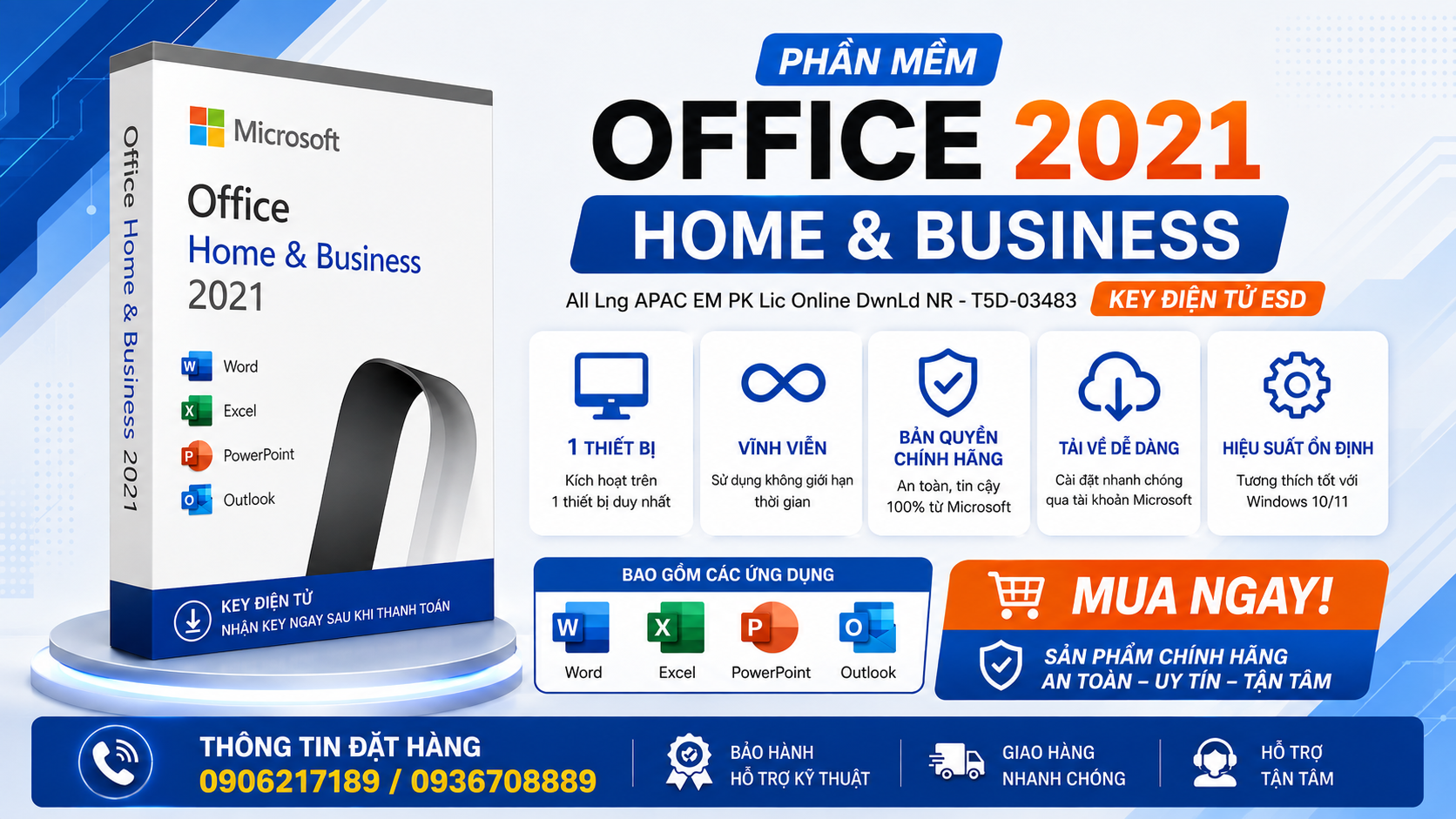 Phần mềm Office Home and Business 2021 All Lng APAC EM PK Lic Online DwnLd NR -T5D-03483 ( Key điện tử ESD )