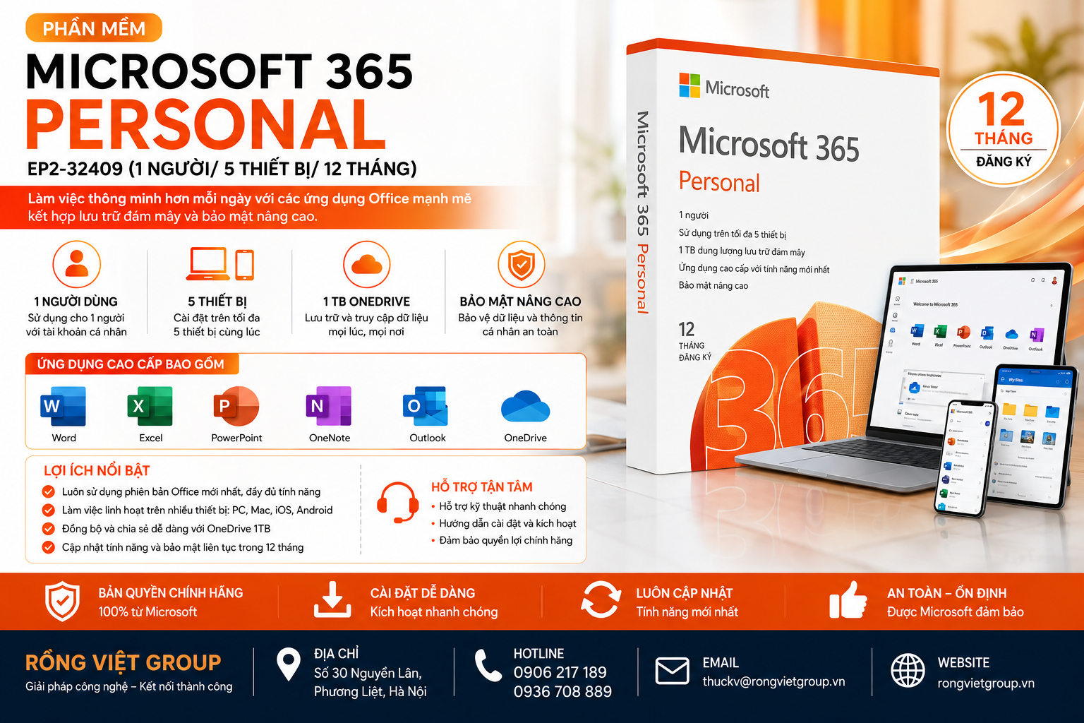 Phần mềm Office Microsoft 365 Personal EP2-32409 (1 người/ 5 thiết bị/ 12 tháng)