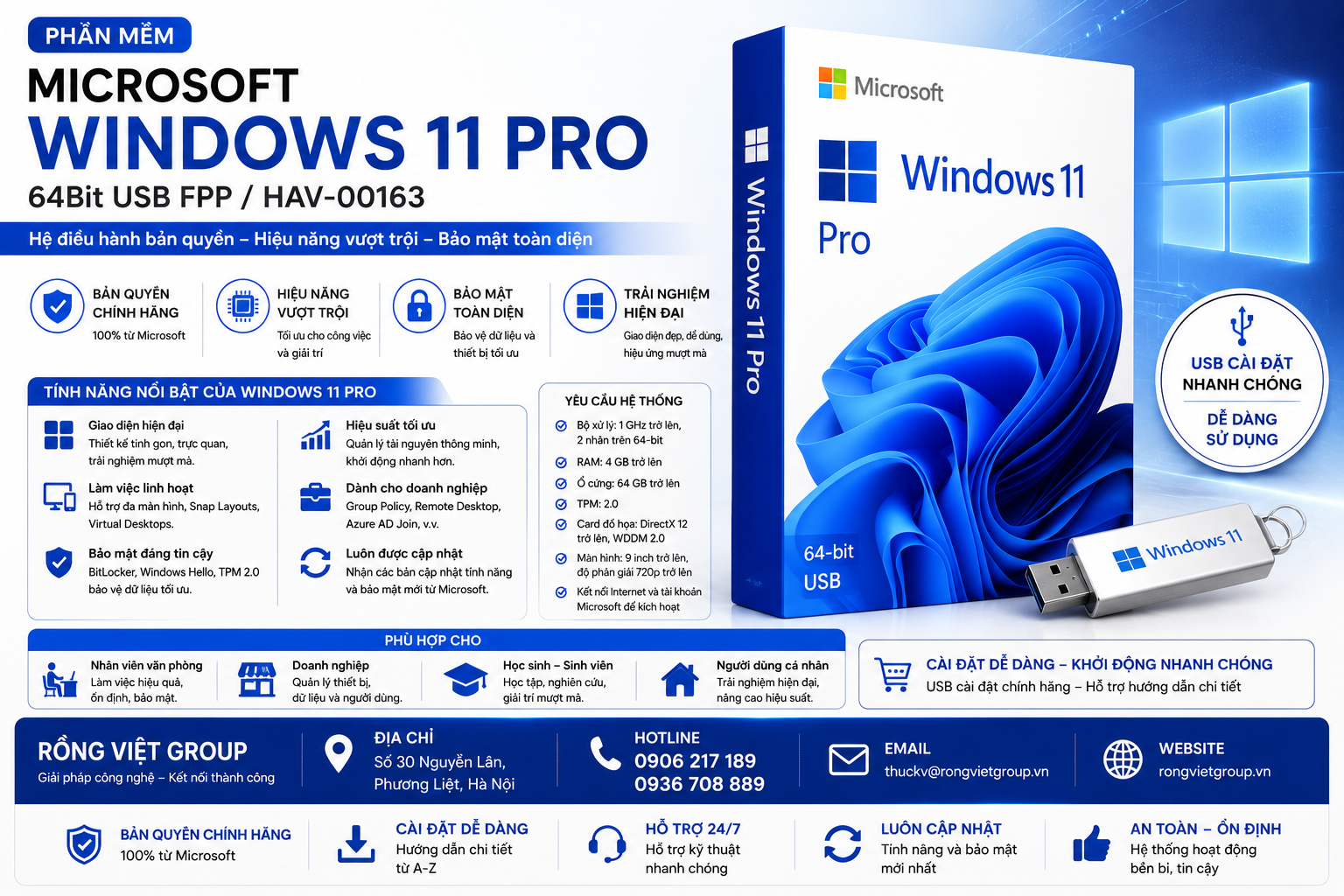 Phần mềm Microsoft Windows Pro 11 64Bit USB FPP/HAV-00163