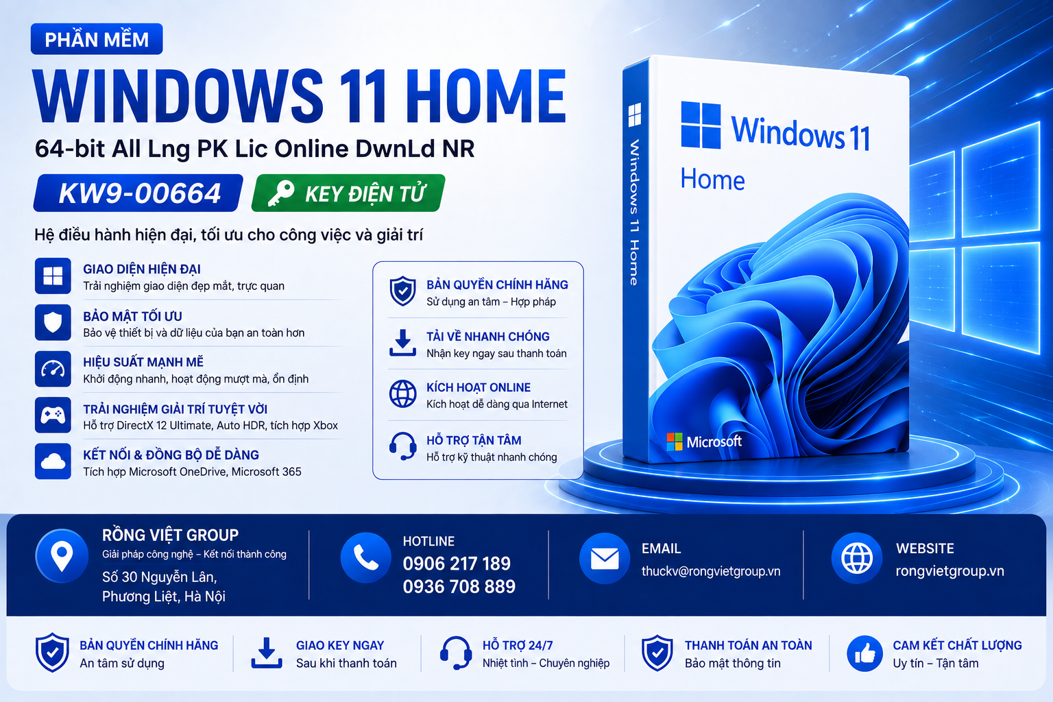 Phần mềm Windows Home 11 64-bit All Lng PK Lic Online DwnLd NR KW9-00664 - Key điện tử
